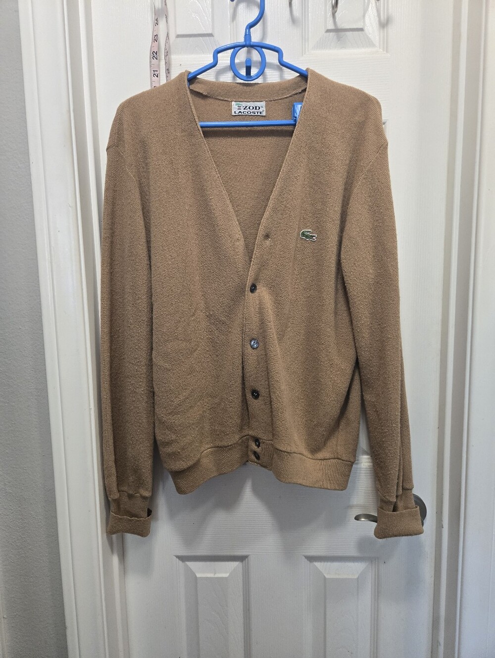 Vintage IZOD Lacoste Tan Knit Grandpa Button Cardigan Sweater Size M?
